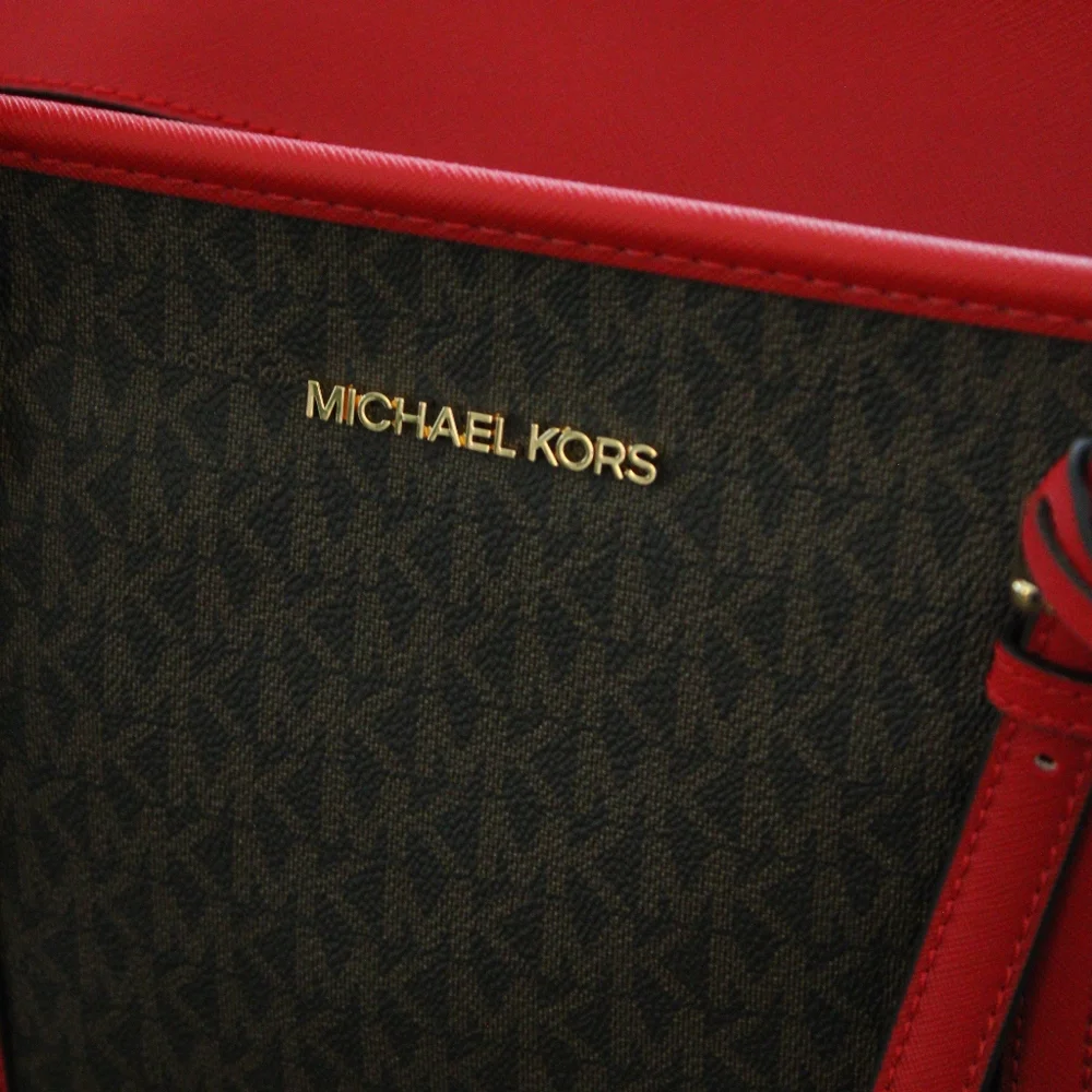 Michael Kors Red Trim Signature Tote Bag - Picture 5 of 11